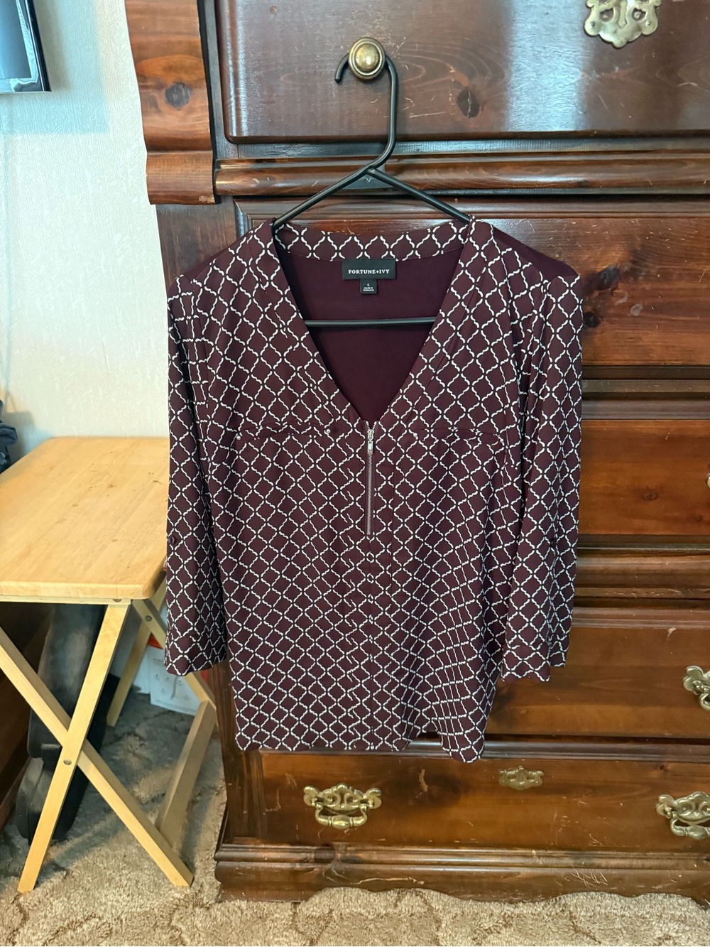 Portmans Burgundy Geometric V-Neck Blouse